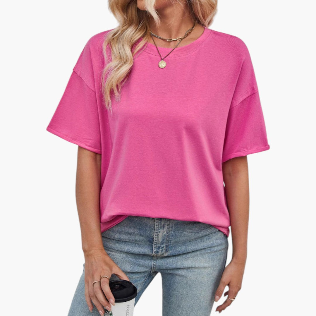 losvallend dames T-shirt met ronde hals en korte mouwen