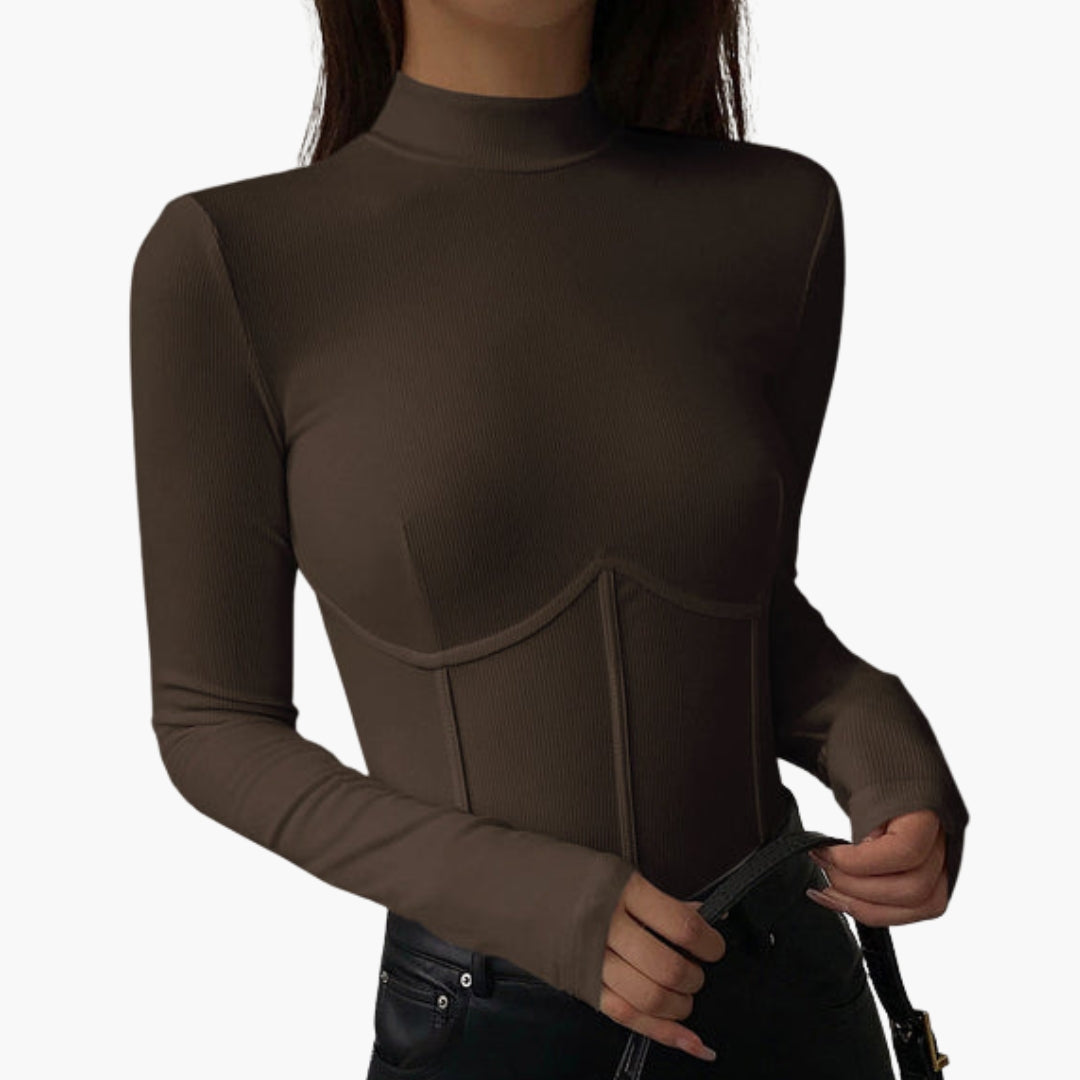 Maglietta donna con collo alto e dettagli bordati