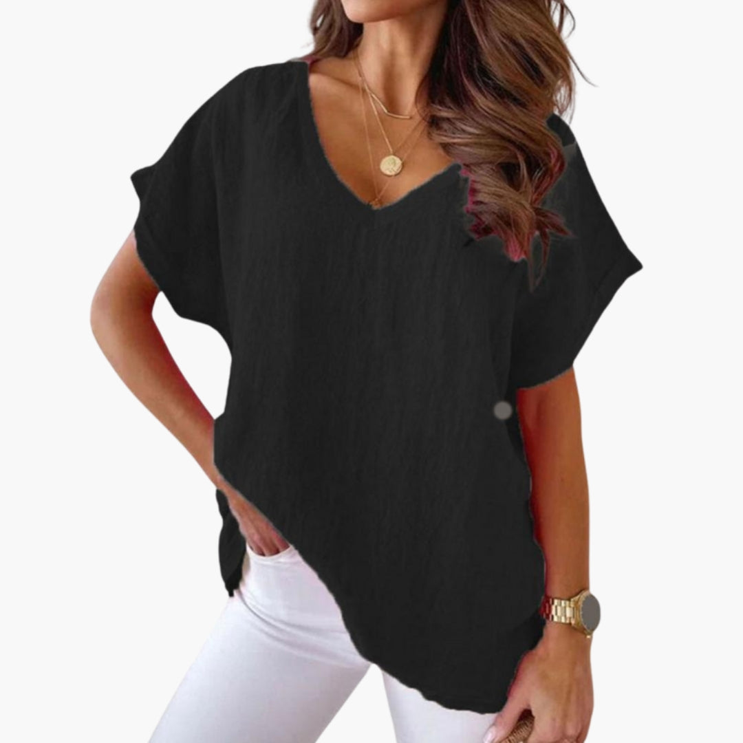 Maglietta donna scollo a V con maniche corte