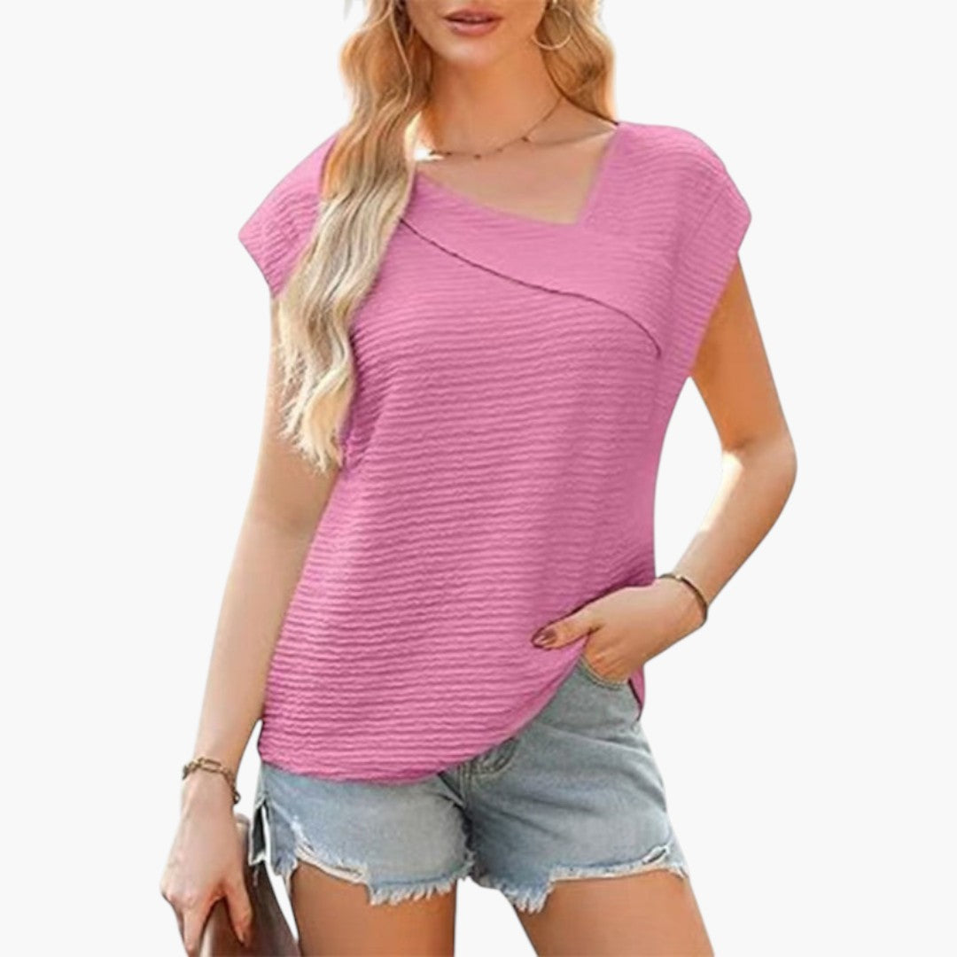 maglietta donna con scollo asimmetrico e maniche corte