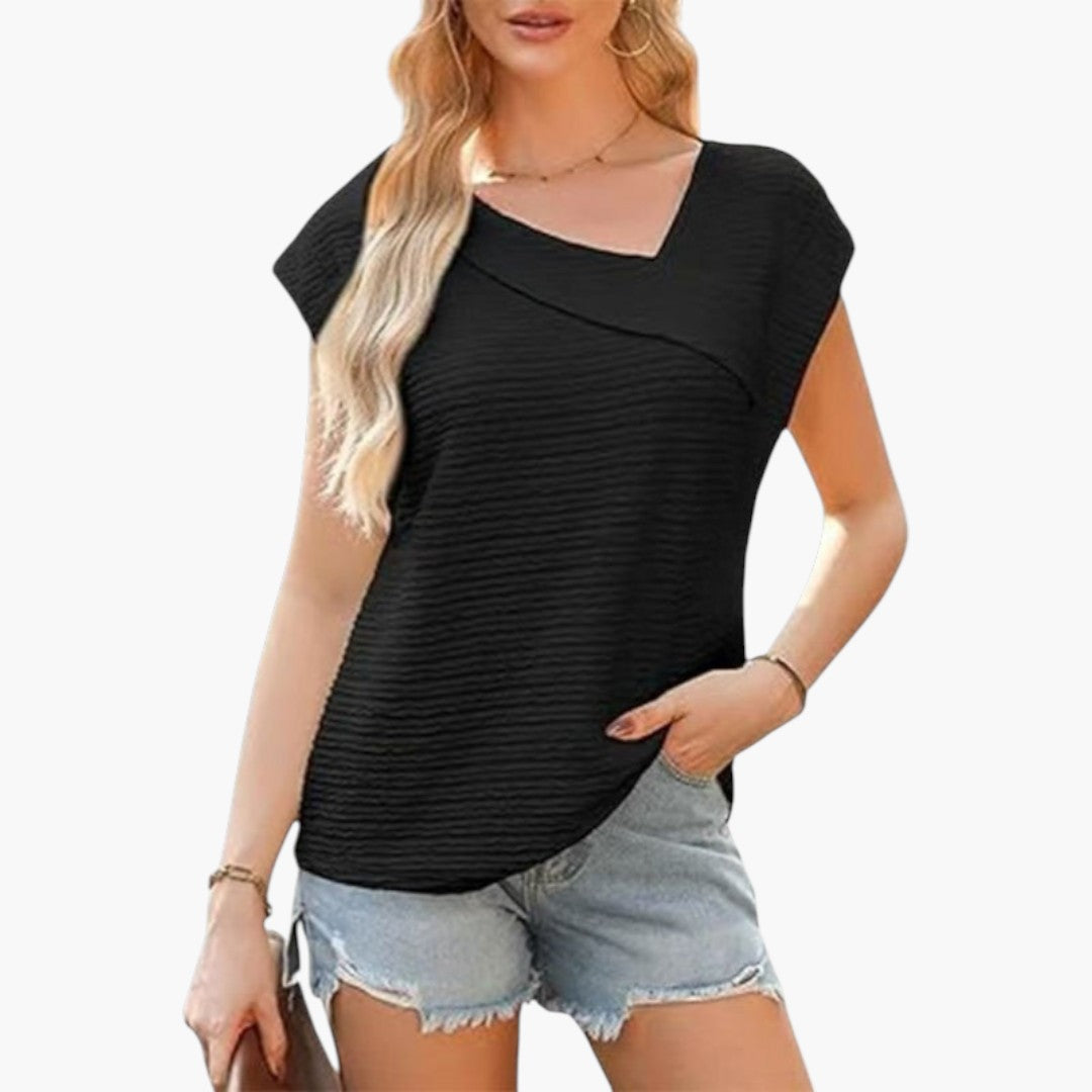 maglietta donna con scollo asimmetrico e maniche corte