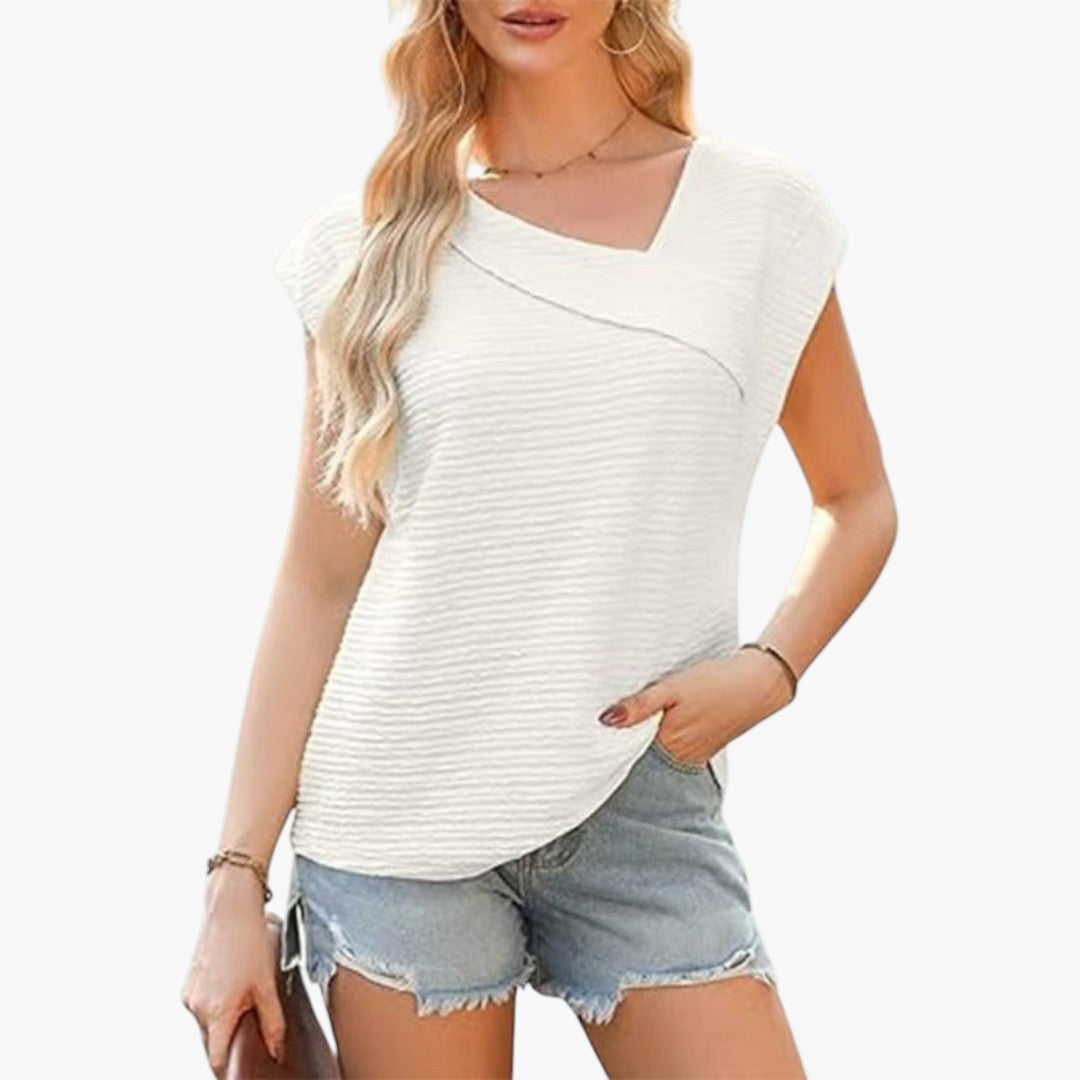 maglietta donna con scollo asimmetrico e maniche corte