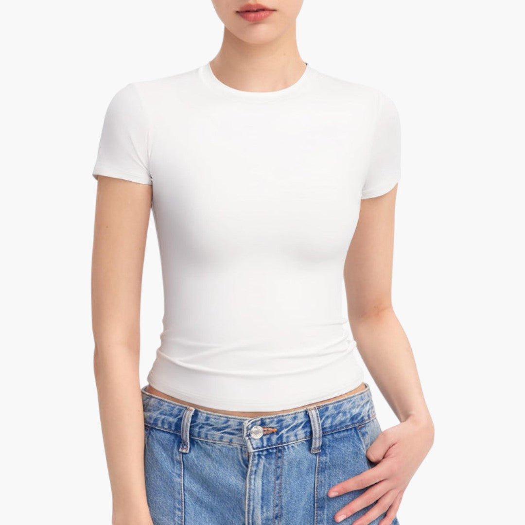 T-shirt dam rund hals med korta ärmar