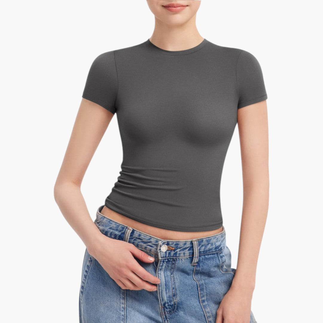 T-shirt dam rund hals med korta ärmar