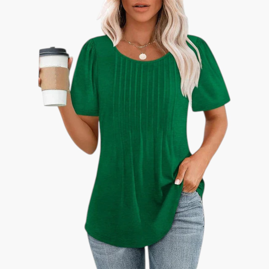 women's round-neck shirt with pleats on the front