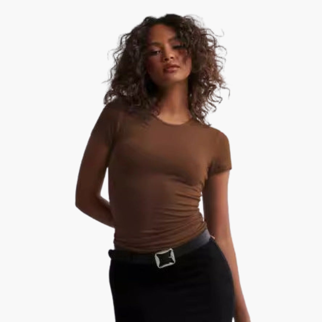 T shirt femme col rond coupe ajustée a maille extensible