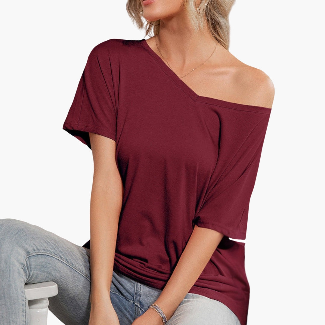 Maglietta donna oversize con scollo asimmetrico