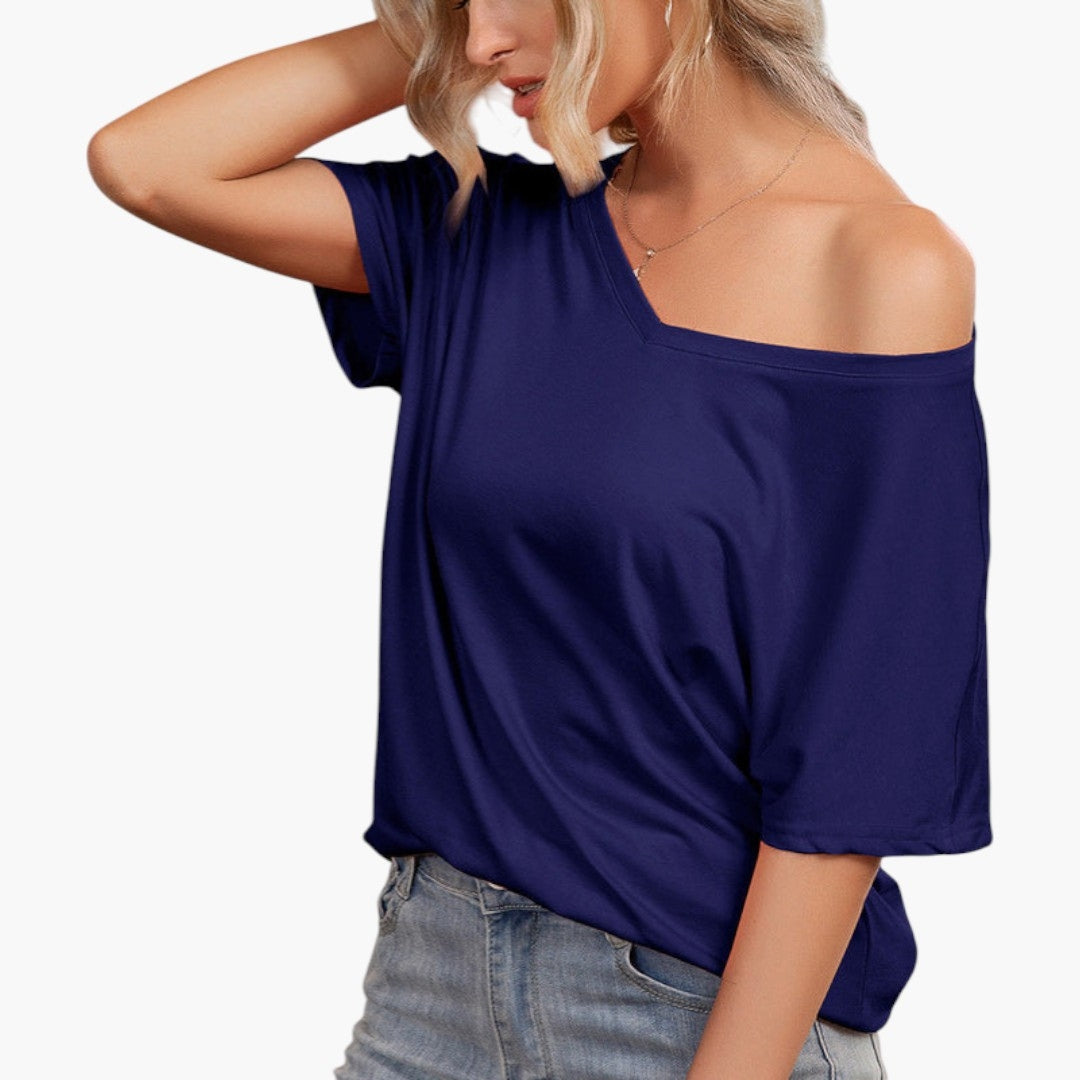 Maglietta donna oversize con scollo asimmetrico