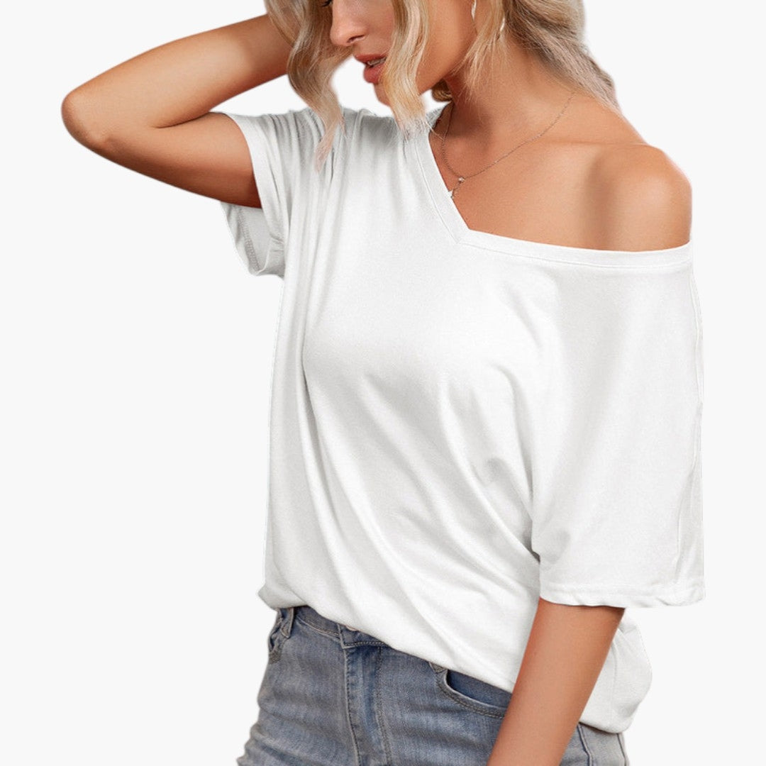 Maglietta donna oversize con scollo asimmetrico
