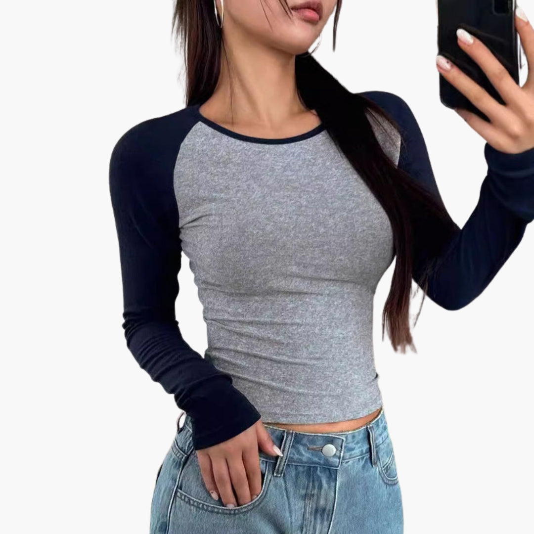 Damen T-Shirt Raglan Langarm Eng geschnitten