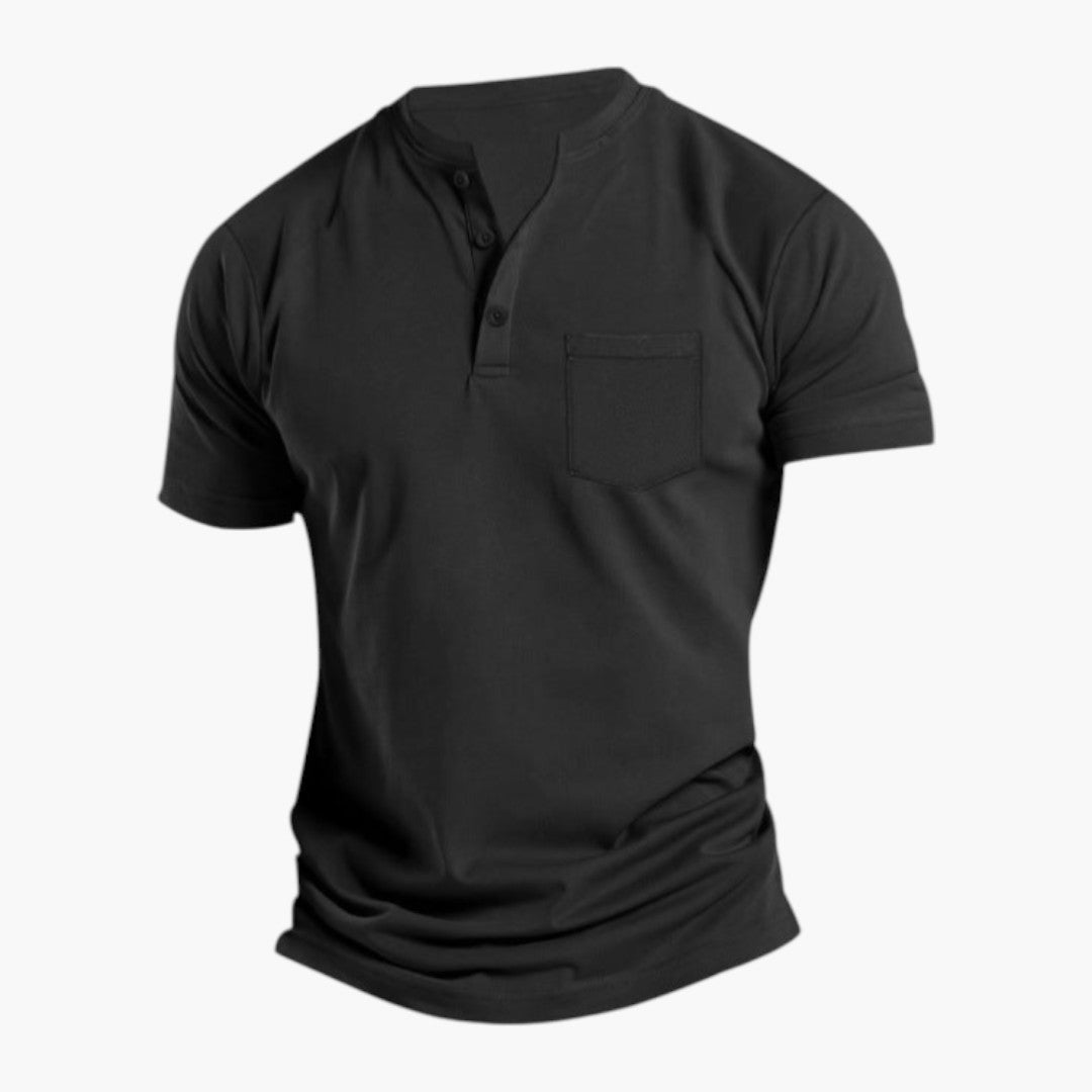 Maglietta da uomo stile Henley con tasca sul petto