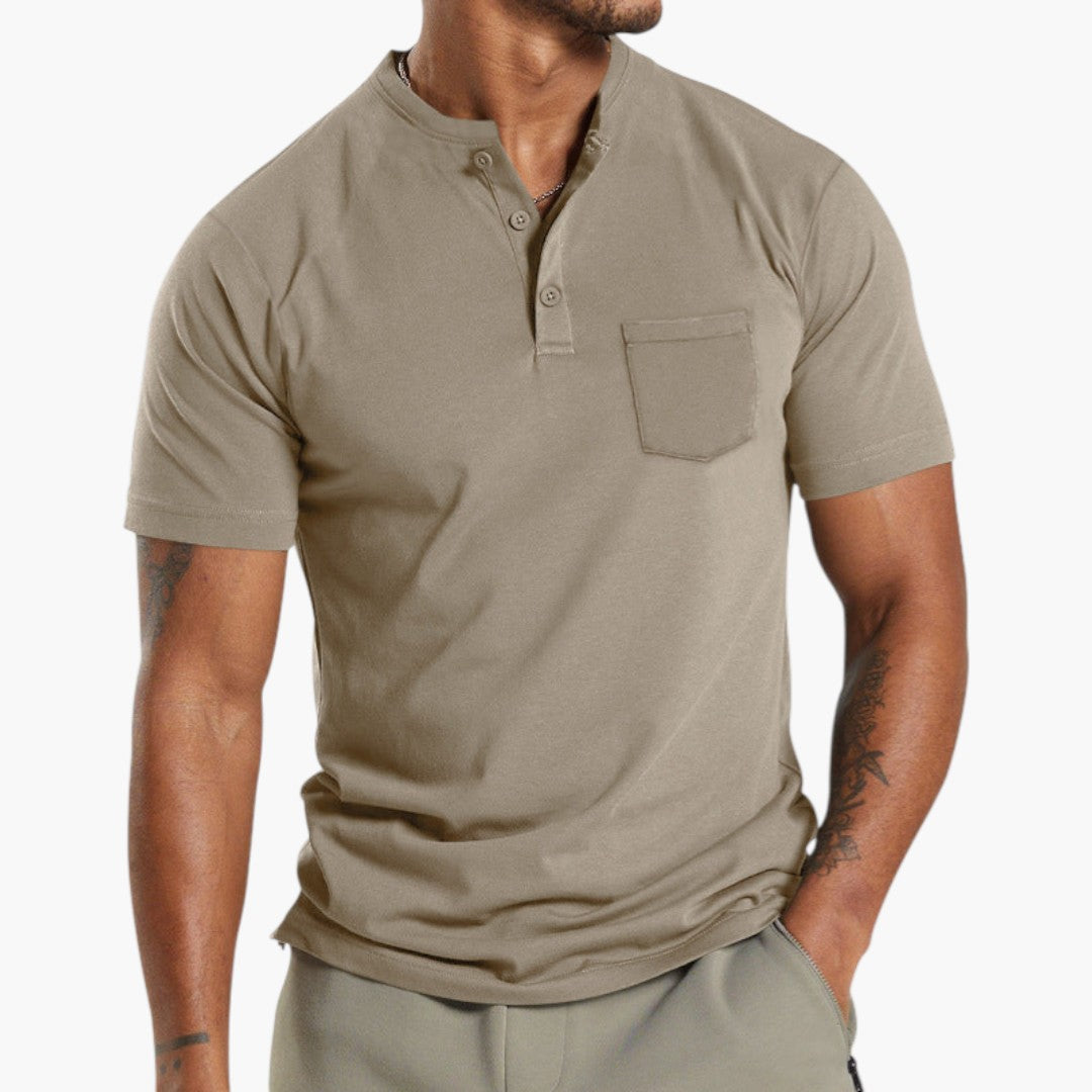 Maglietta da uomo stile Henley con tasca sul petto