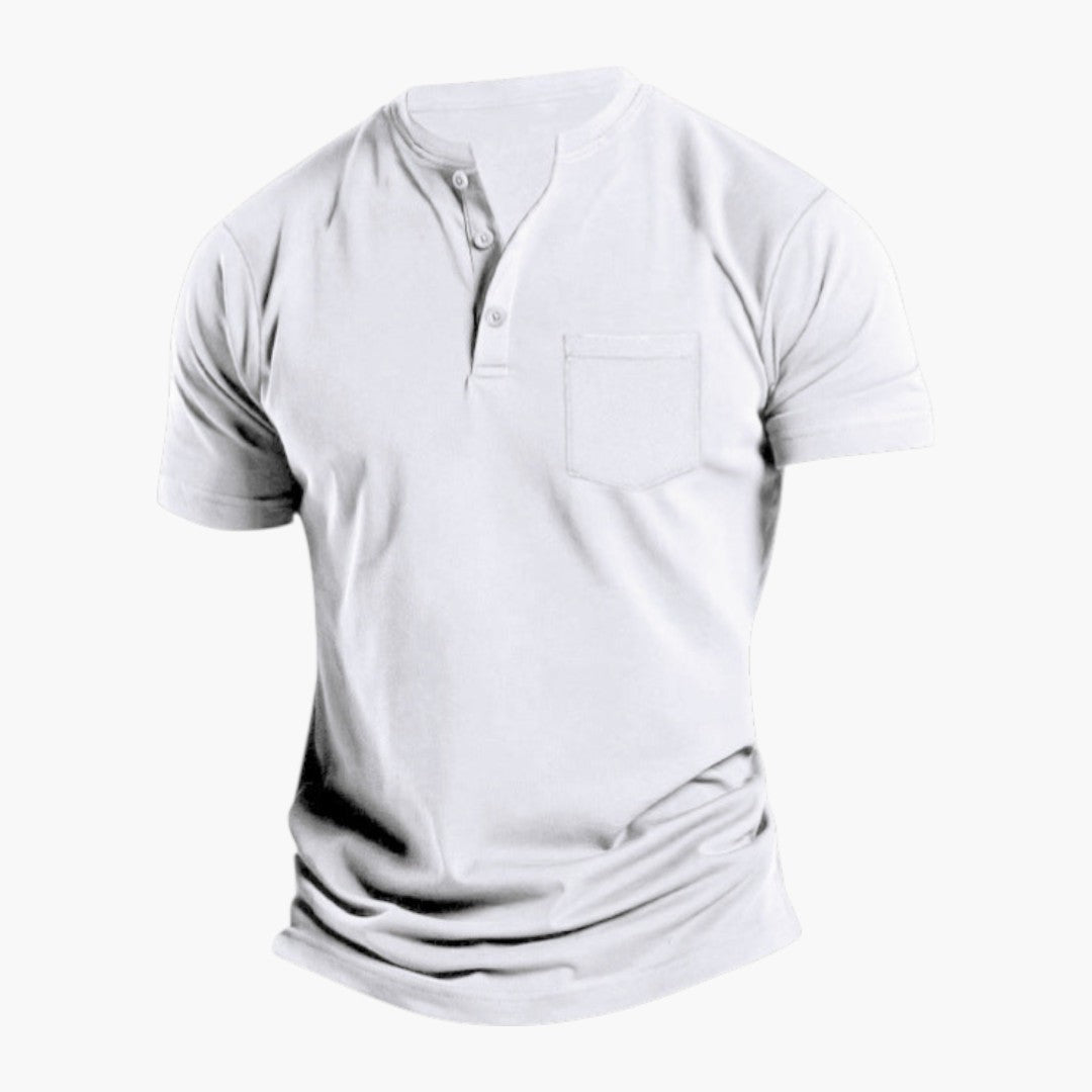 Maglietta da uomo stile Henley con tasca sul petto