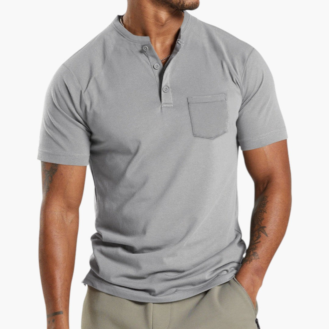 Maglietta da uomo stile Henley con tasca sul petto