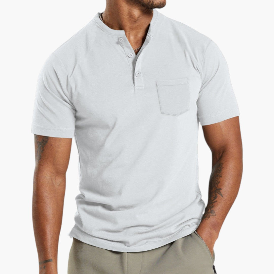Maglietta da uomo stile Henley con tasca sul petto