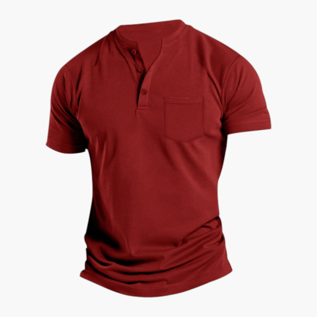 Maglietta da uomo stile Henley con tasca sul petto