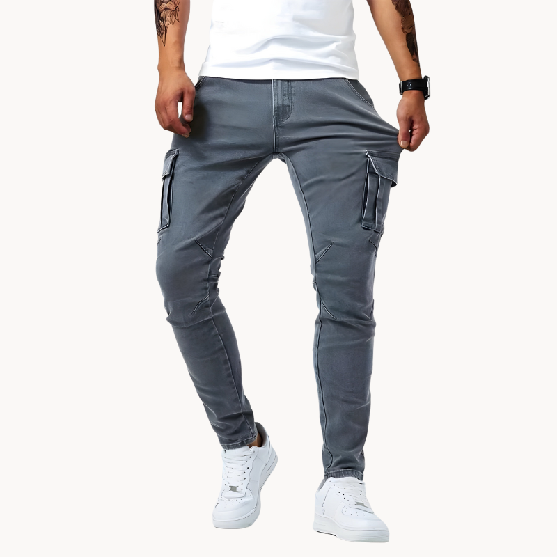 Pantalon cargo homme | Stretch, coupe fuselée | Poches multiples, taille élastique avec cordon