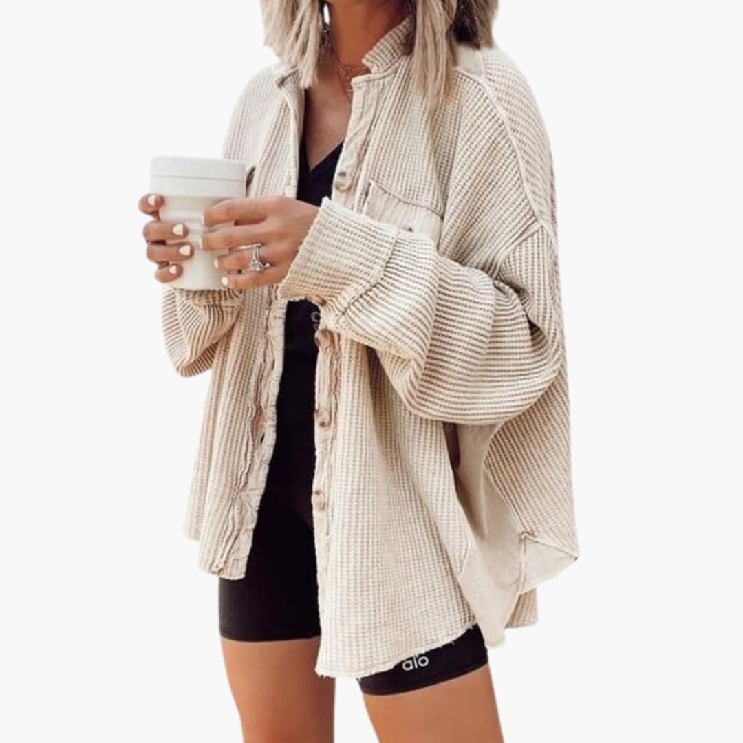 Veste Chemise Femme Oversize en Maille avec Boutons