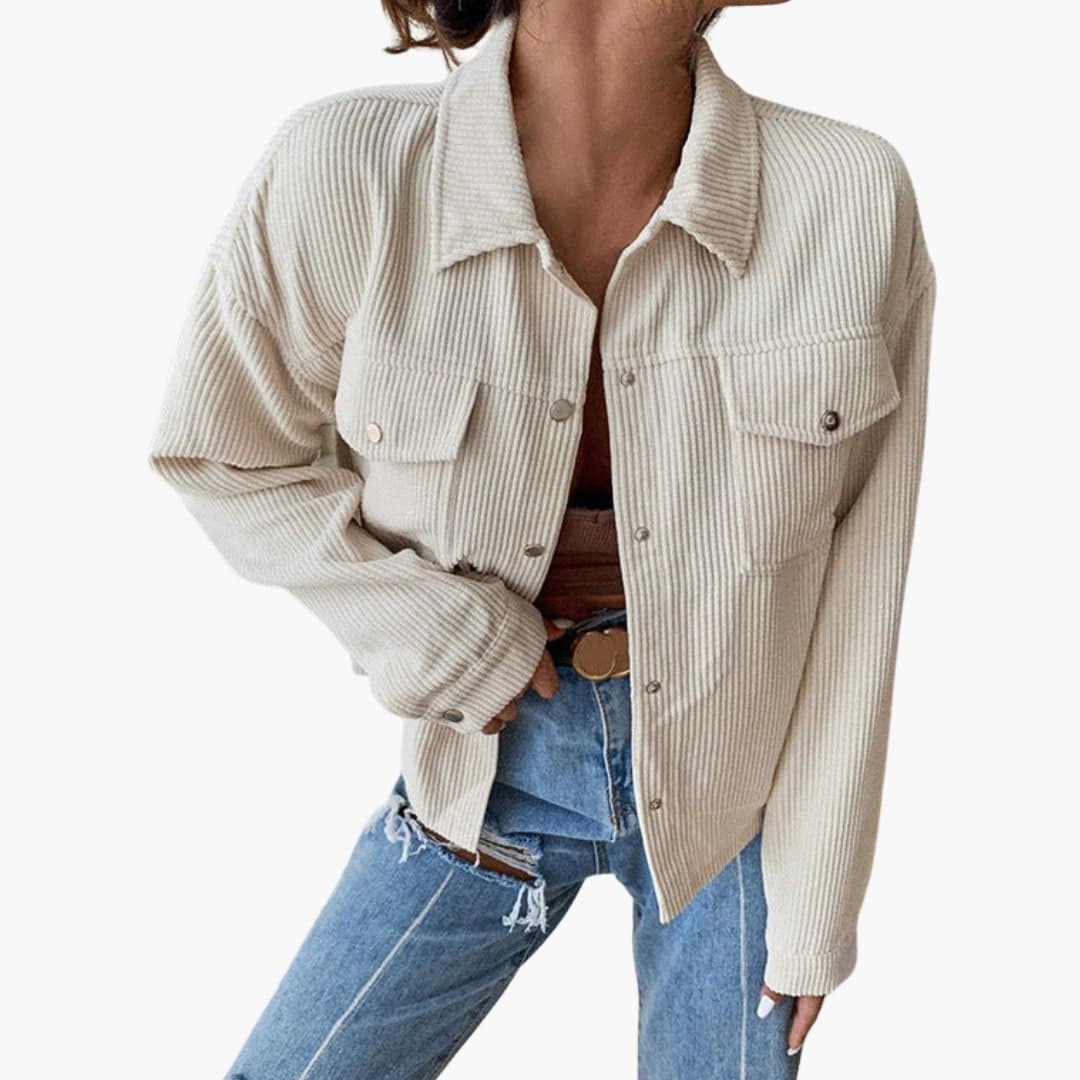 Veste Côtelée Femme avec Fermeture à Boutons et Poches Poitrine