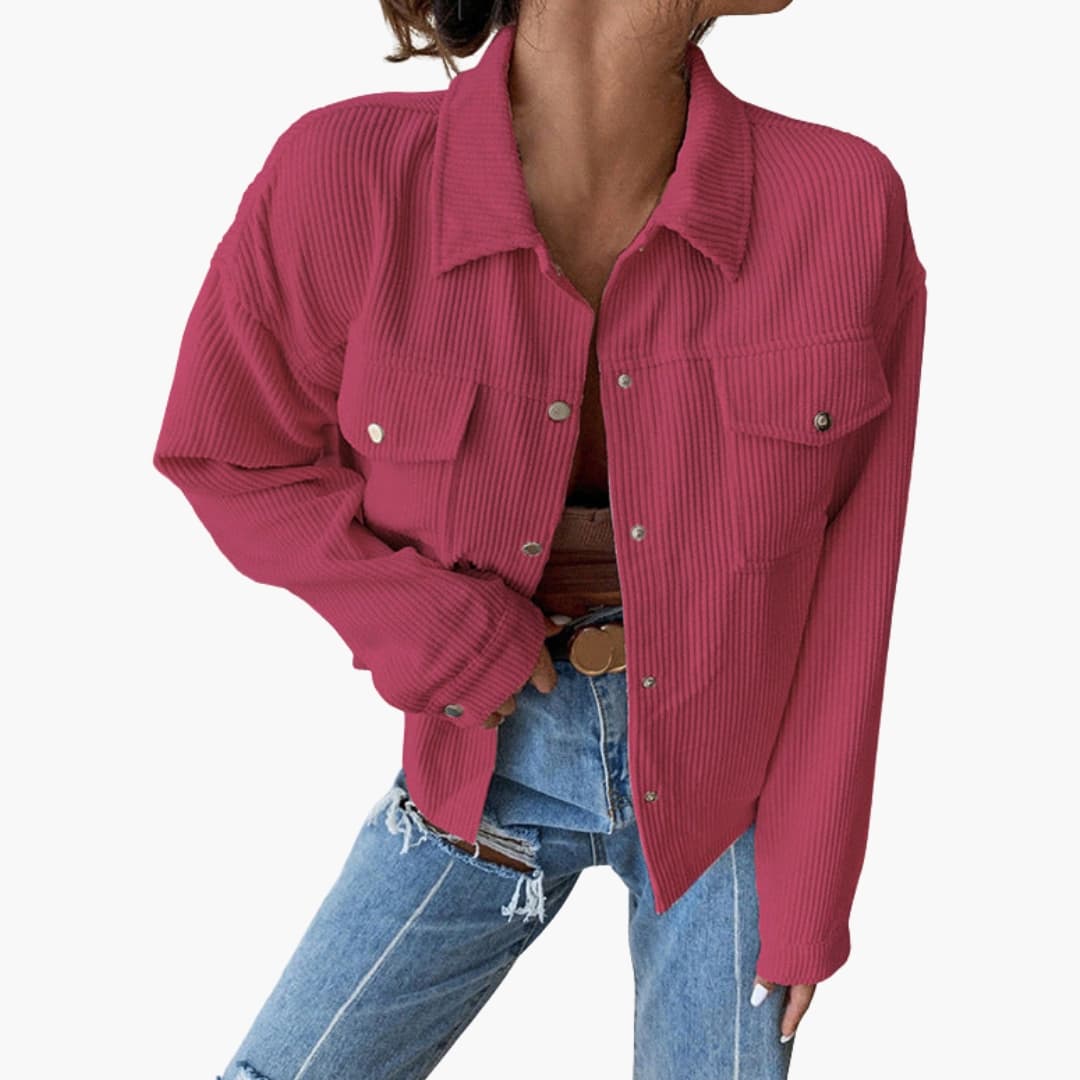 Veste Côtelée Femme avec Fermeture à Boutons et Poches Poitrine