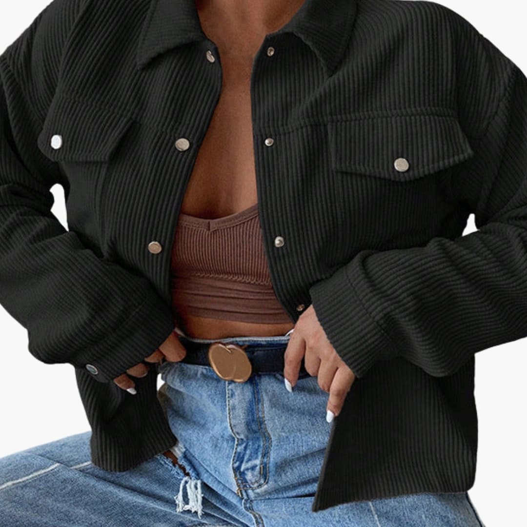 Veste Côtelée Femme avec Fermeture à Boutons et Poches Poitrine