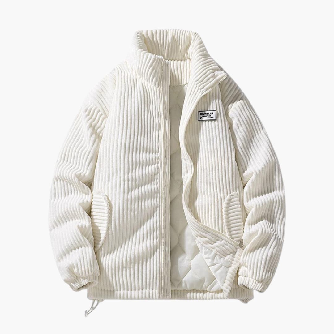 Veste Côtelée Homem com Forro Acolchoado e Acabamento Estruturado