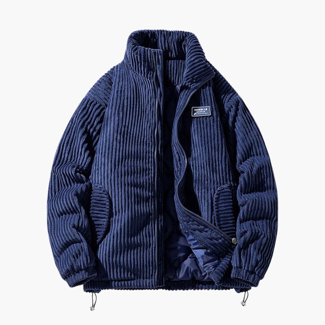 Veste Côtelée Homem com Forro Acolchoado e Acabamento Estruturado