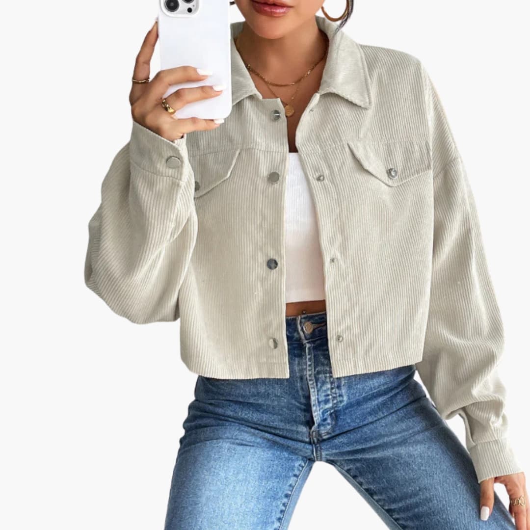 Veste Courte Femme Côtelée avec Fermeture à Boutons