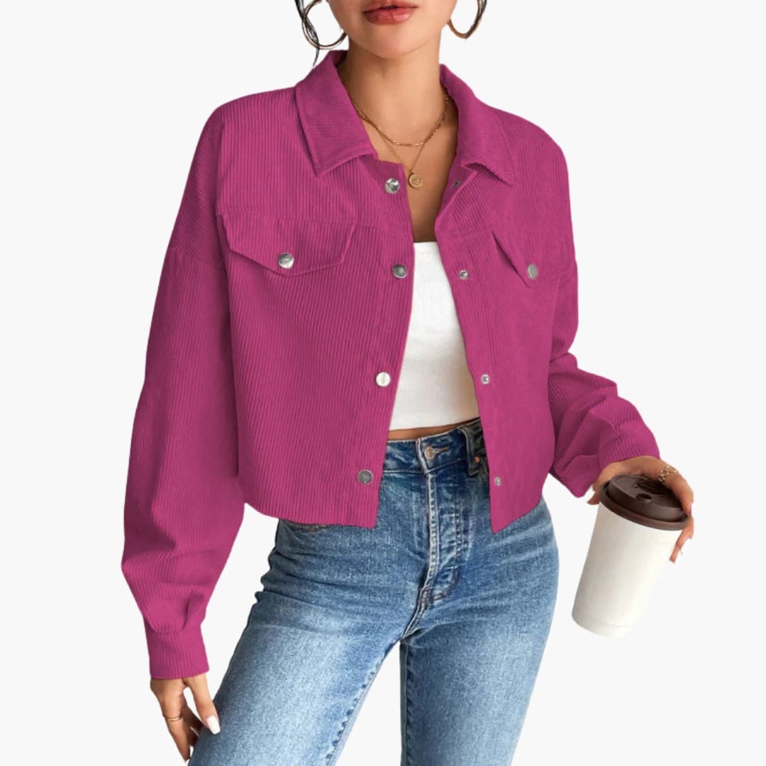 Veste Courte Femme Côtelée avec Fermeture à Boutons