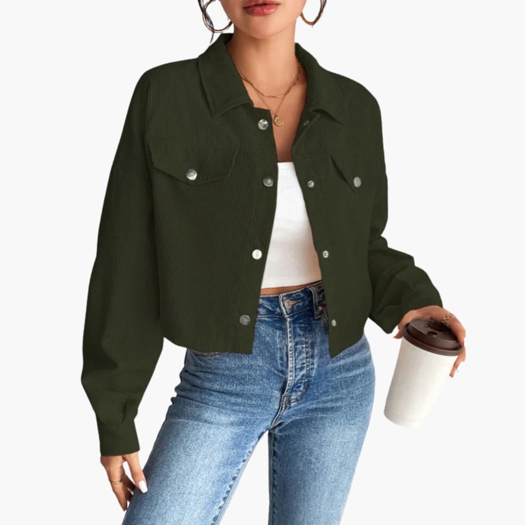 Women's Ribbed Short Jacket with Button Closure