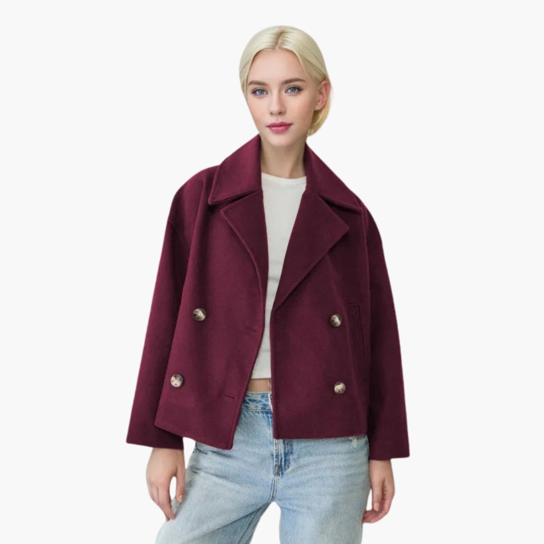 Veste Courte Femme à Deux Boutons et Col Revers