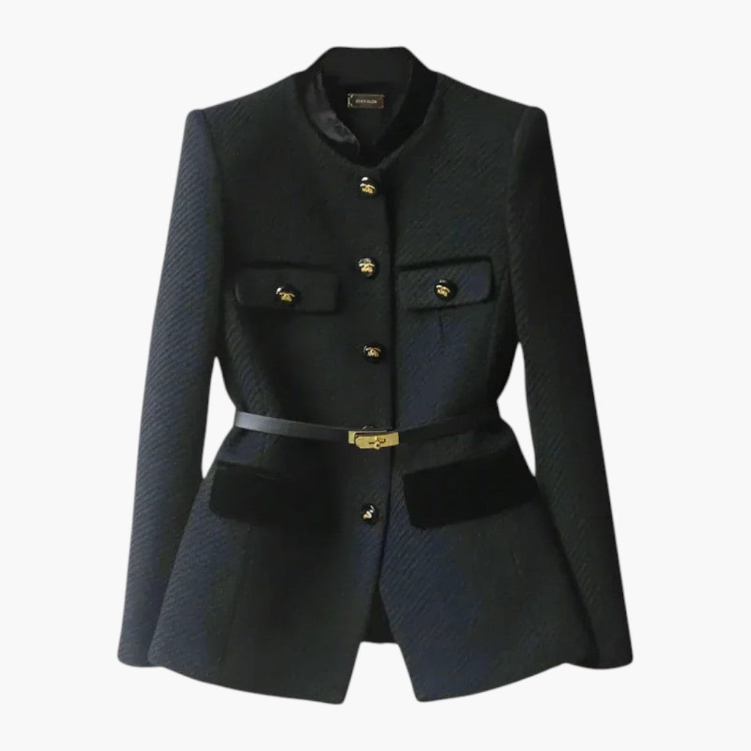 Veste Femme Mi Longue avec Fermeture Boutonnée et Taille Ajustée