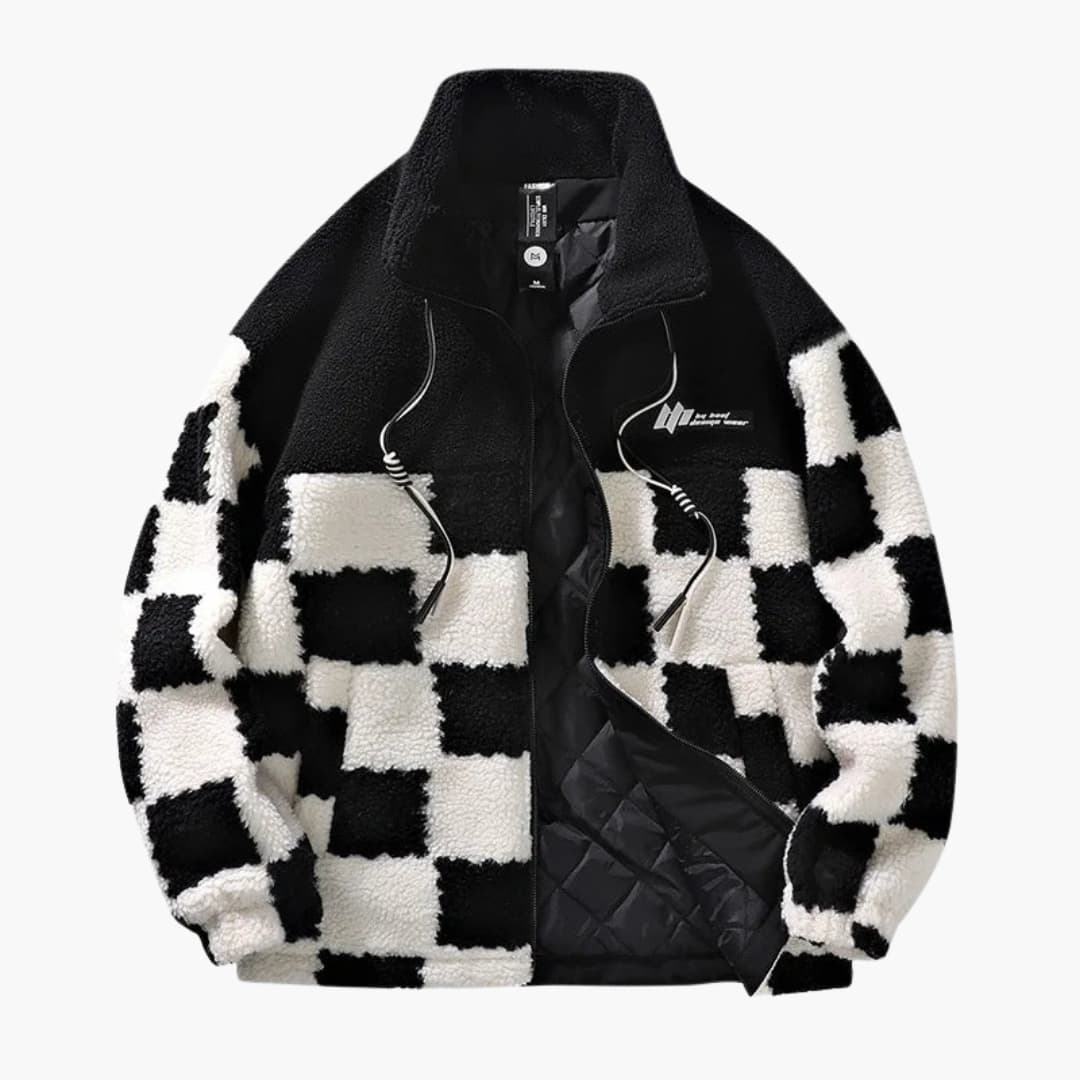 Veste Homme à Motif Damier avec Fermeture Éclair Frontale