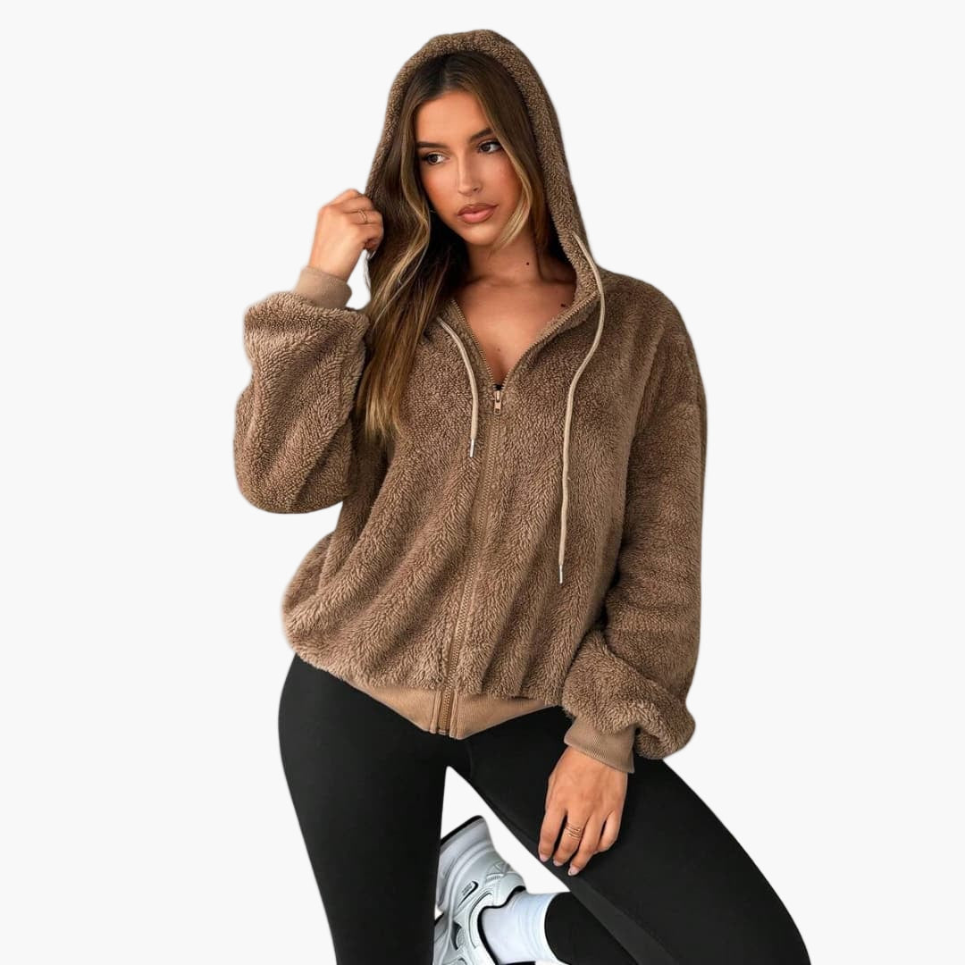 Veste Polaire Femme à Capuche avec Poche Kangourou