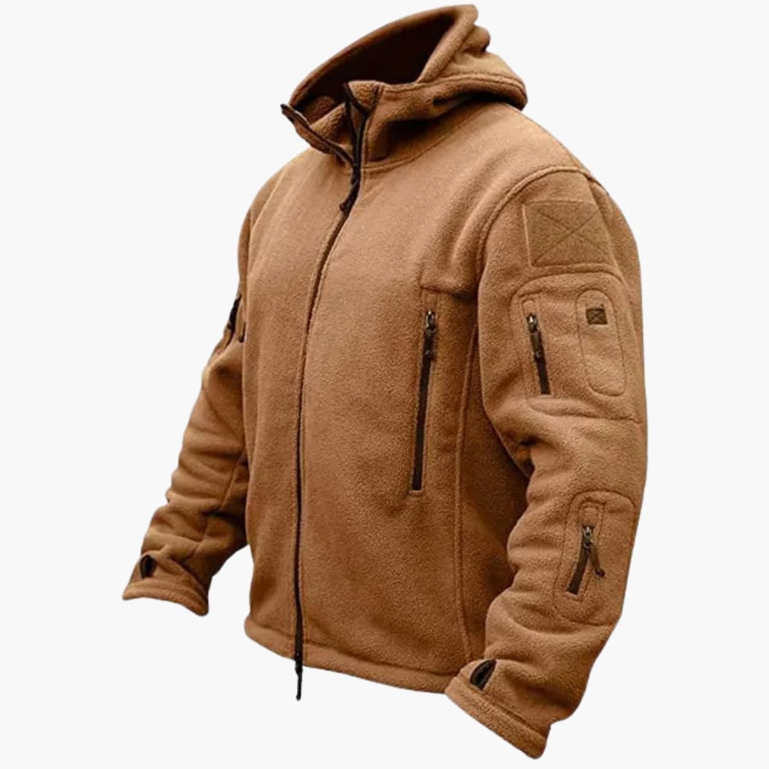 Chaqueta polar táctica para hombre con capucha y múltiples bolsillos con cremallera