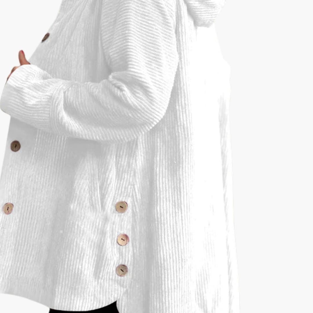 Corduroy hooded jacket for women with button closure and side pockets