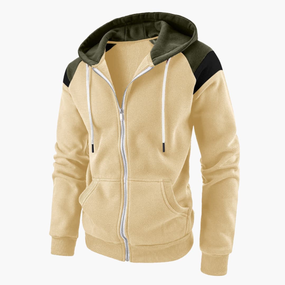 Felpa con cappuccio da uomo con zip, tasche frontali e maniche lunghe