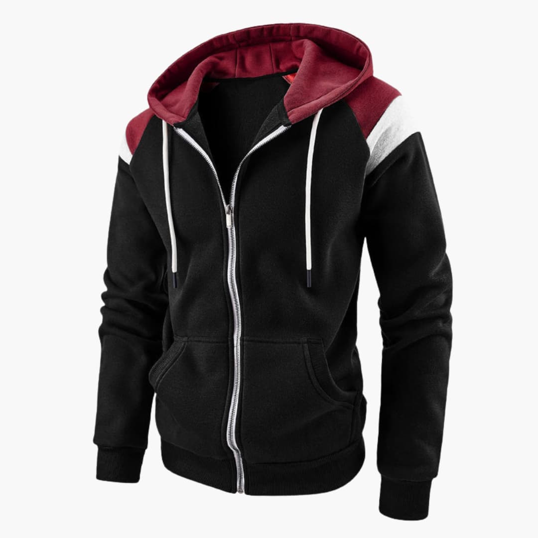 Felpa con cappuccio da uomo con zip, tasche frontali e maniche lunghe