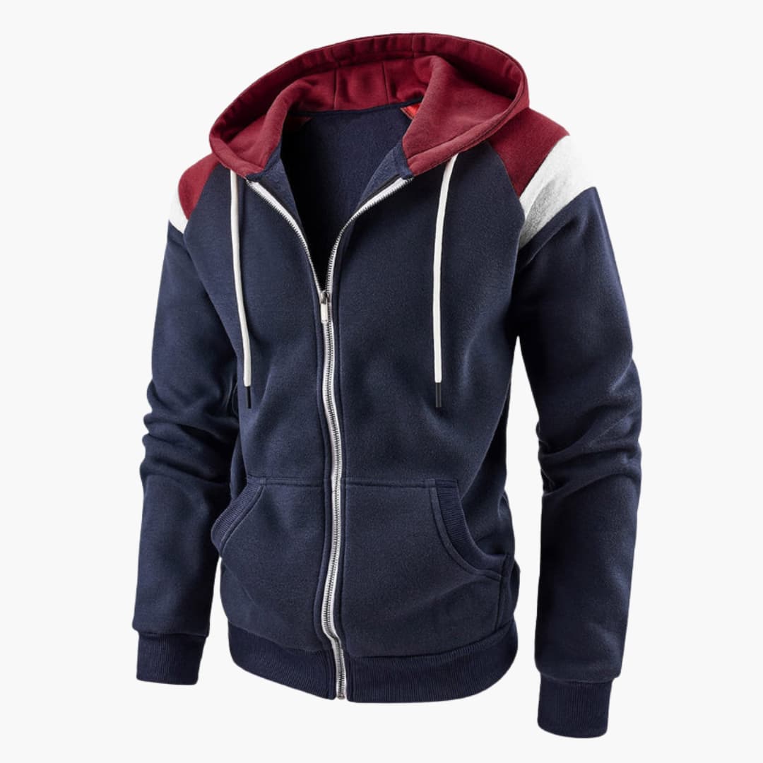 Felpa con cappuccio da uomo con zip, tasche frontali e maniche lunghe