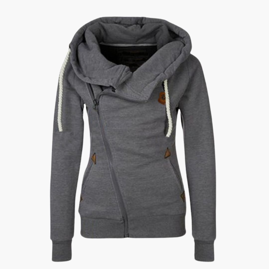 Veste à capuche pour femme avec fermeture zippée asymétrique et ourlet côtelé