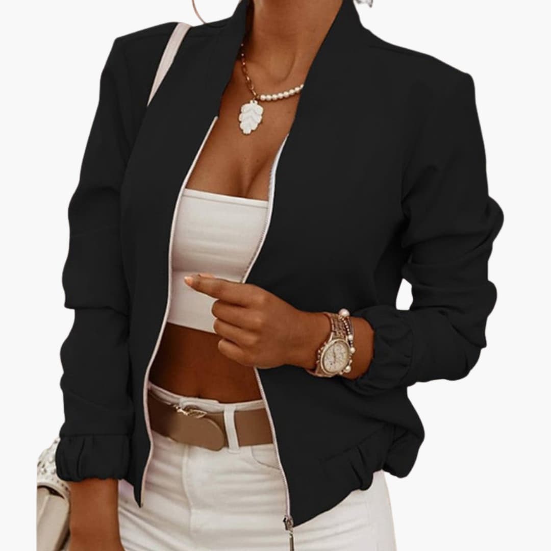 Giacca bomber corta da donna con zip e orlo a coste