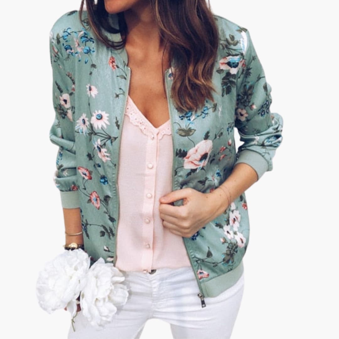 Giacca bomber donna con motivo floreale e chiusura con zip
