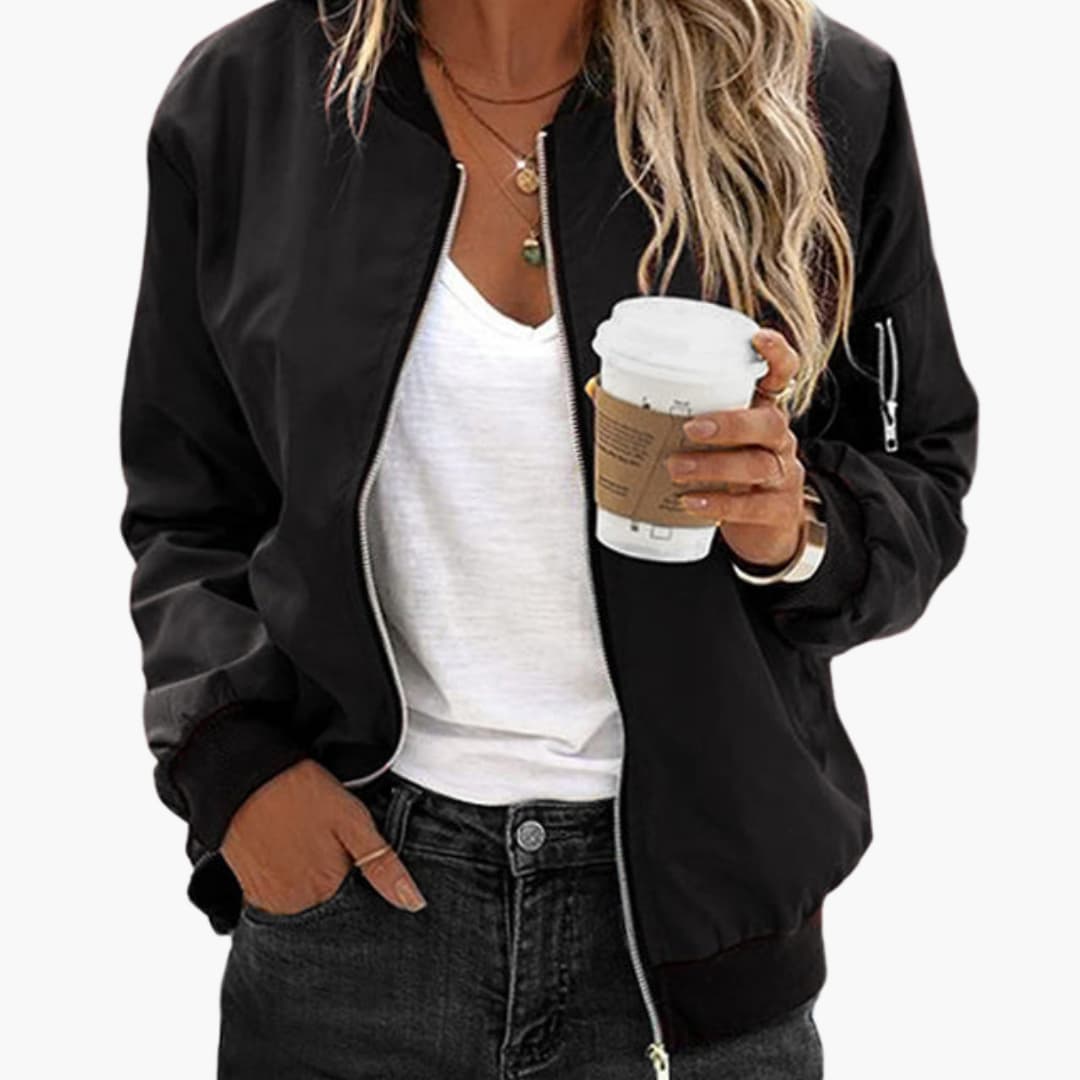 Women's bomber jacket with zip closure and ribbed edges