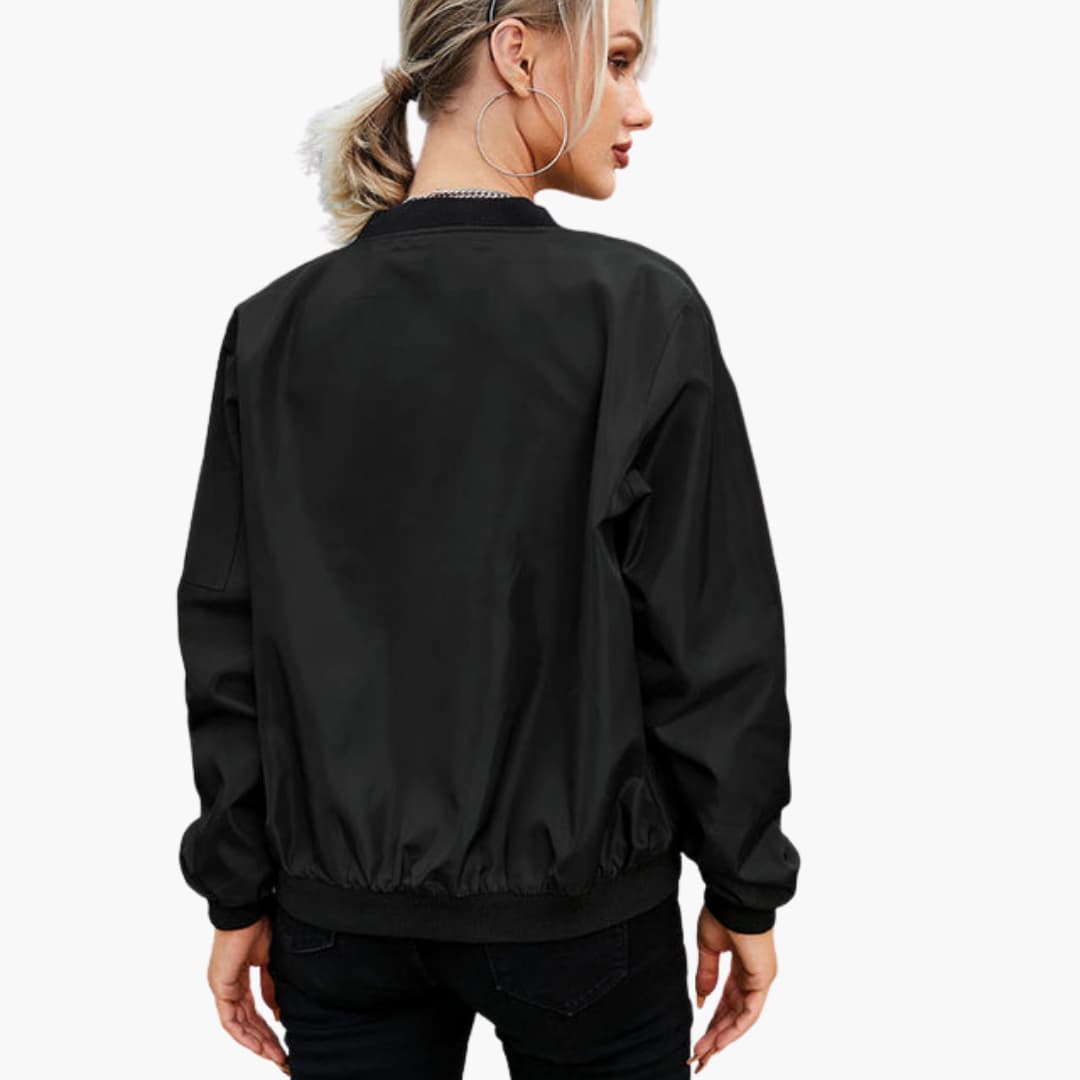 Women's bomber jacket with zip closure and ribbed edges