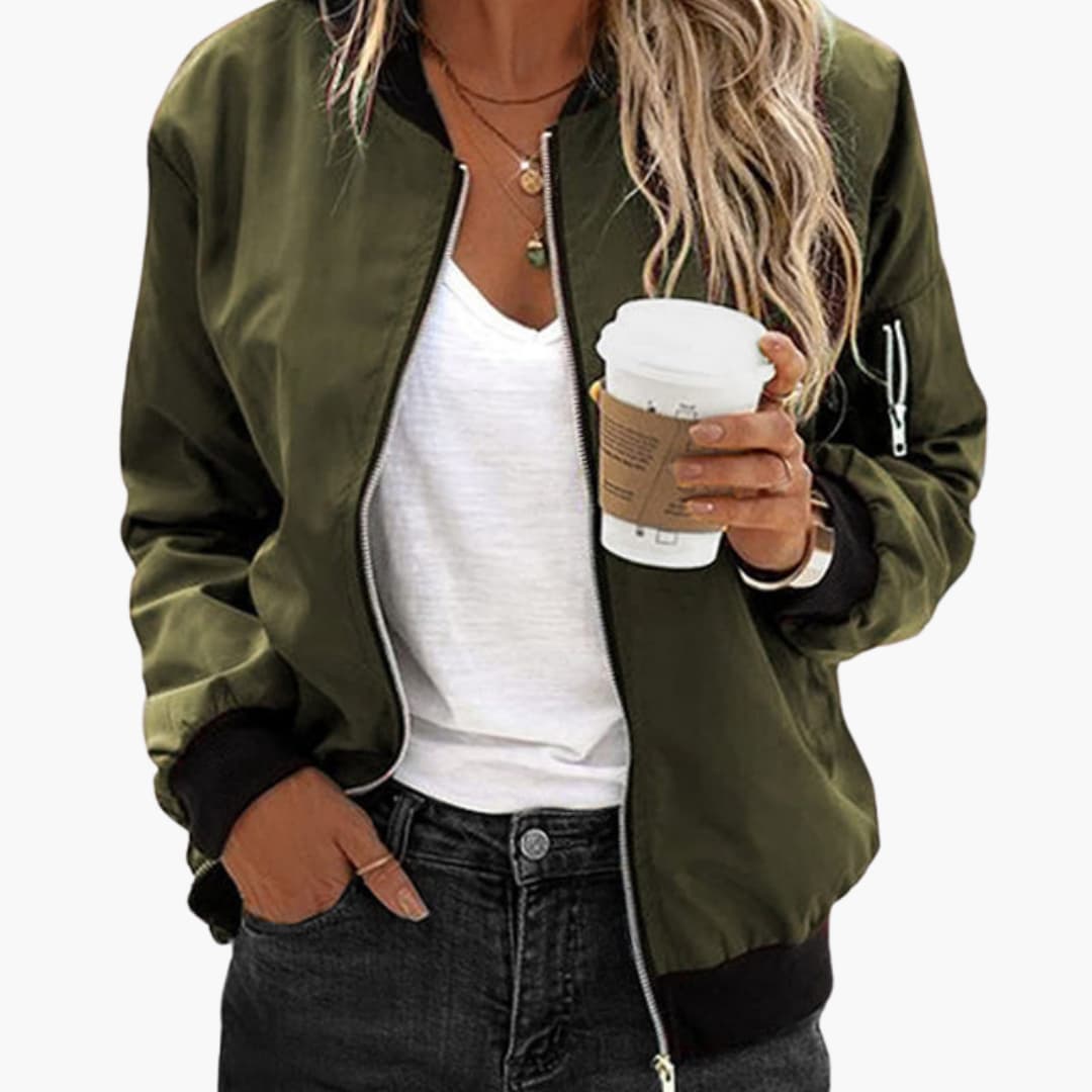 Women's bomber jacket with zip closure and ribbed edges