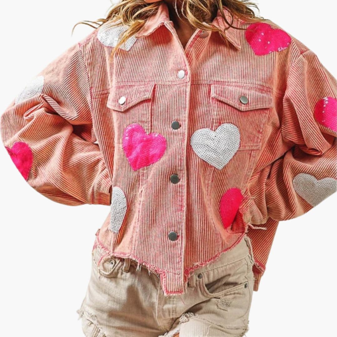 Veste bomber femme avec motif cœur à sequins