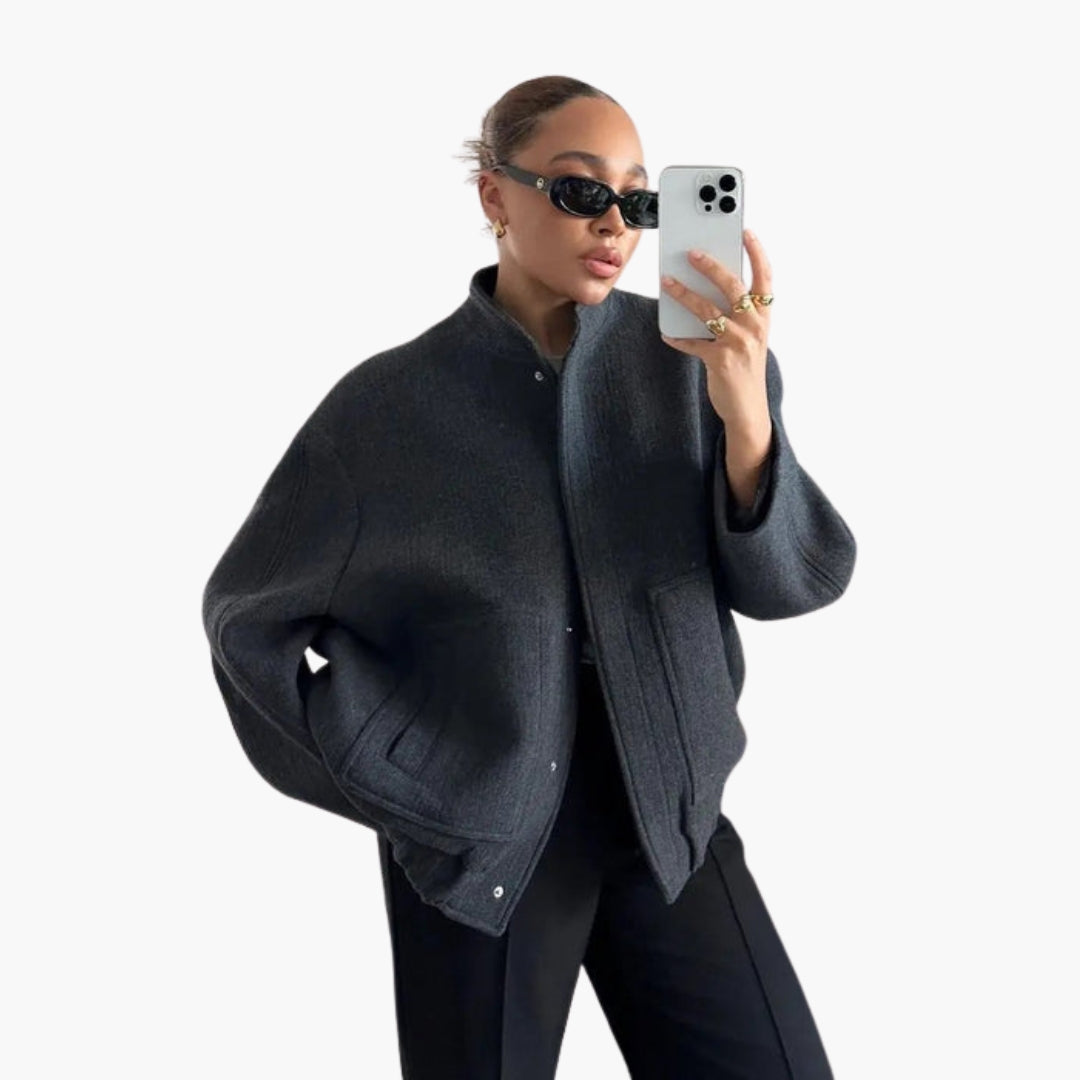 Giacca bomber oversize da donna con chiusura a bottoni a pressione