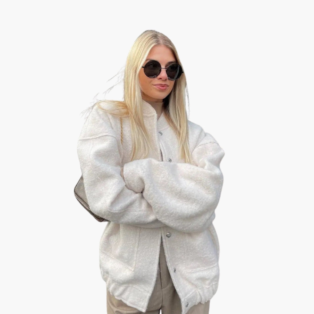 Giacca bomber oversize da donna con chiusura a bottoni a pressione