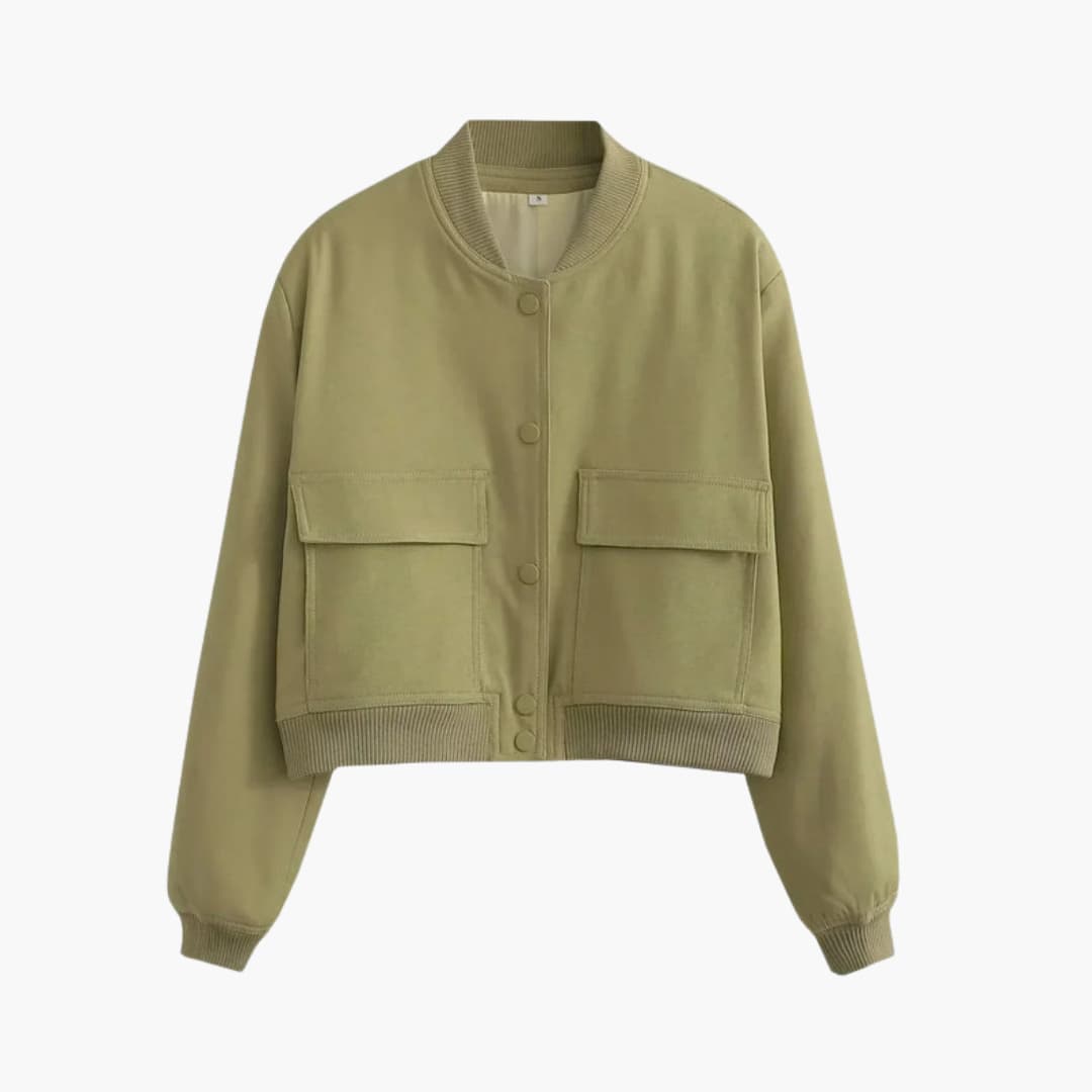 Giacca bomber donna con zip, collo rotondo e orlo dritto