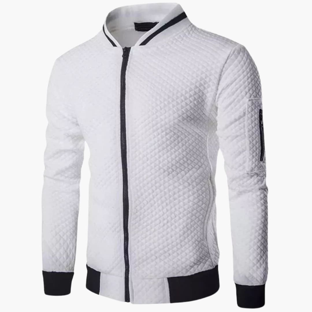 Casaco bomber masculino com fecho de correr e superfície texturizada
